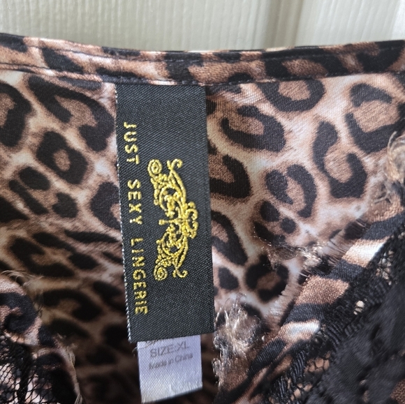 Just Sexy Babydoll Lingerie Y2k Top XL Animal Print Lace Trim Brown Black Fairy - Picture 7 of 12